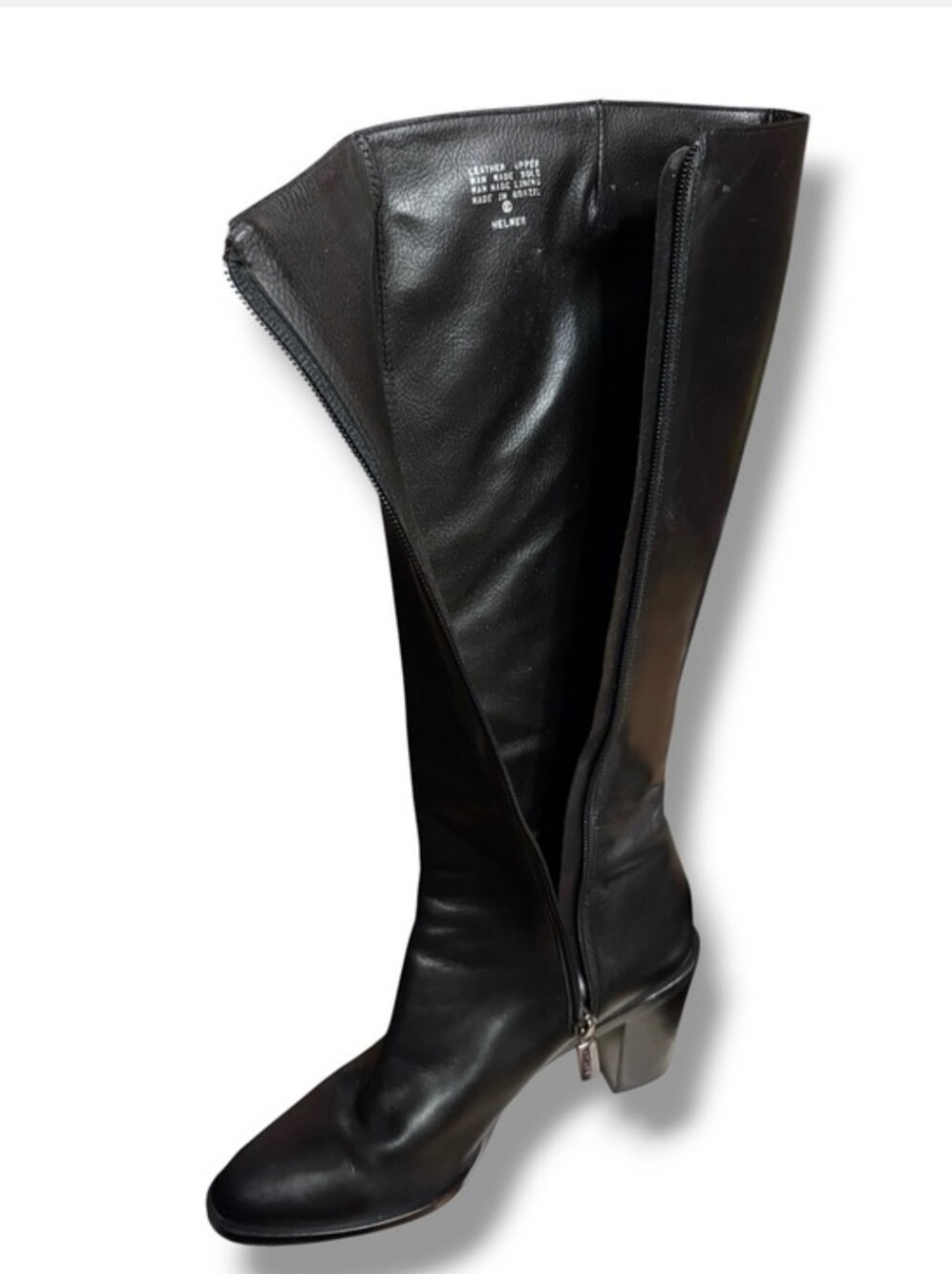 ENZO ANGIOLINI Black Leather Side Zip Block Heel Knee Boots Helmer Size 7.5 - Picture 6 of 9